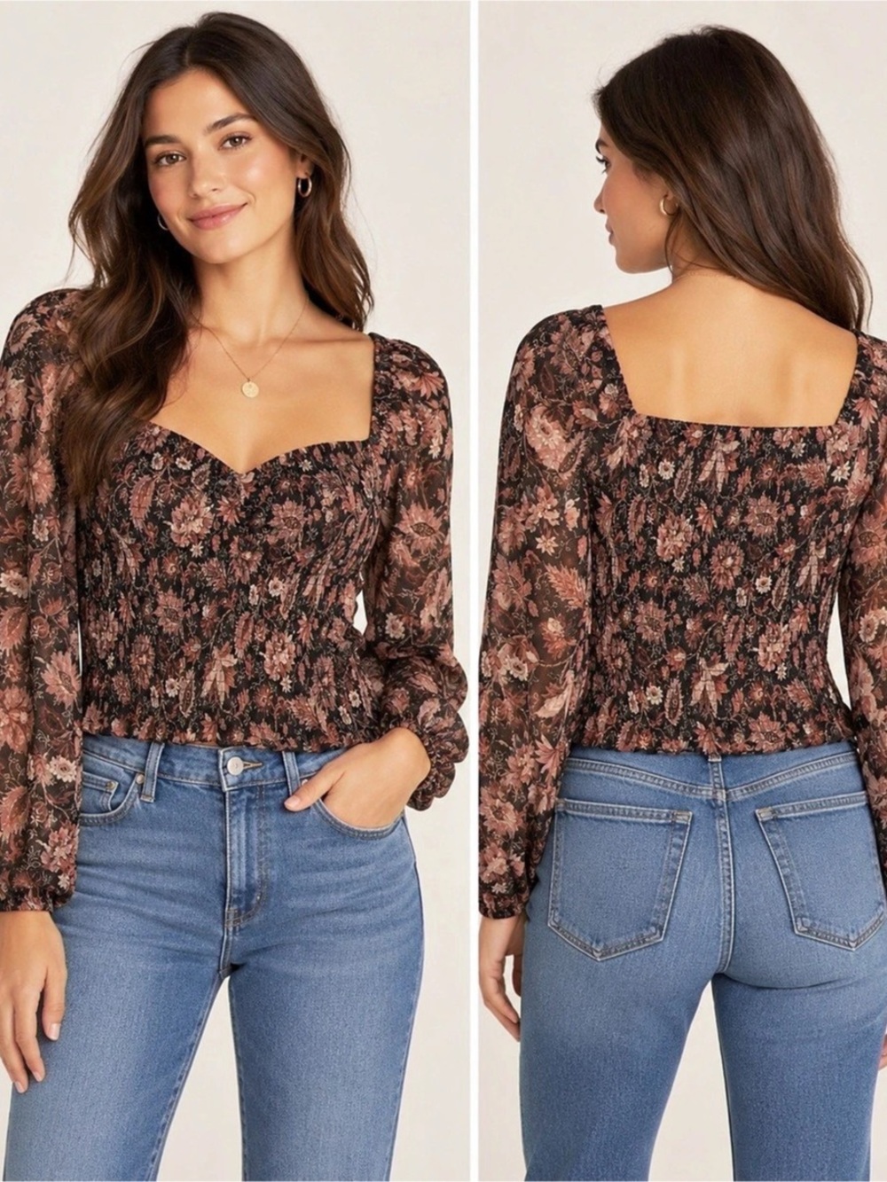 Madewell Floral Smocked Long Sleeve Blouse Size Small
